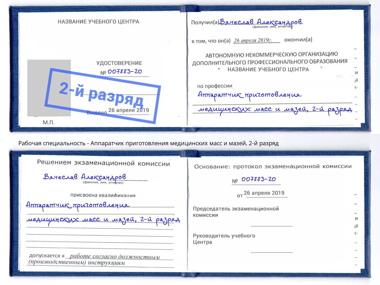 корочка 2-й разряд Аппаратчик приготовления медицинских масс и мазей Ступино