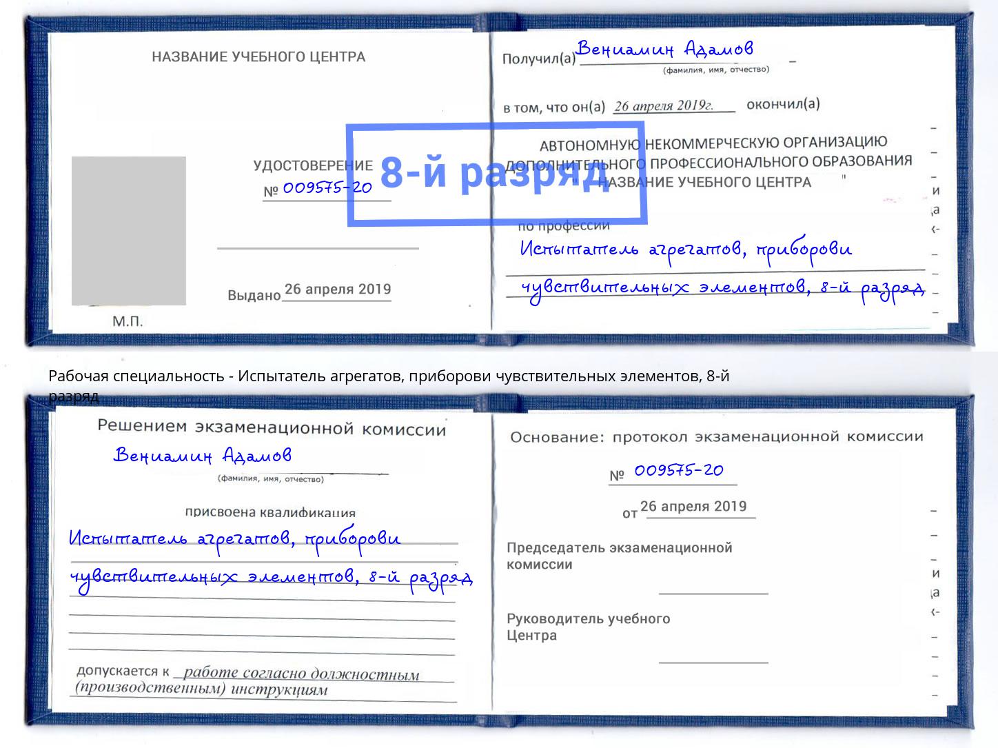 корочка 8-й разряд Испытатель агрегатов, приборови чувствительных элементов Ступино